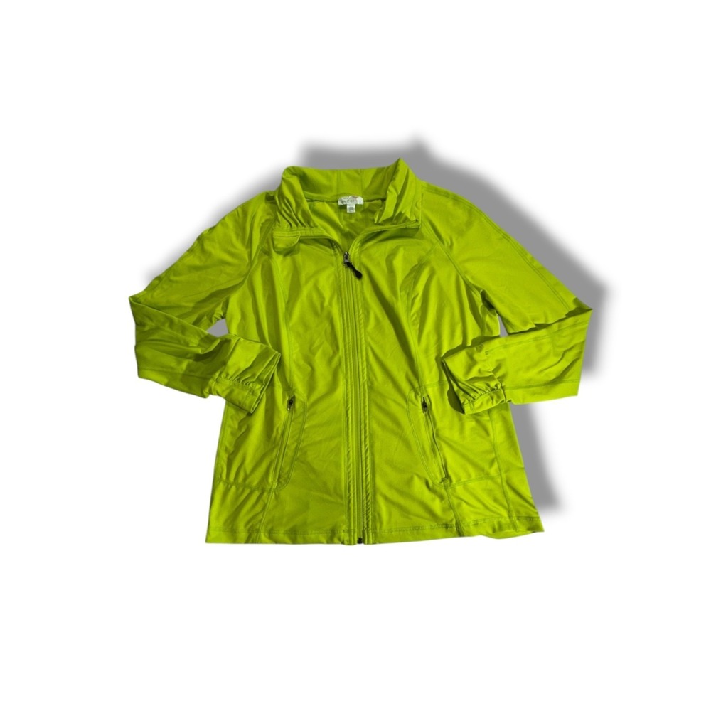 Tangerine Women Neon Lime Green Sports Active Jacket Full Zip Pockets